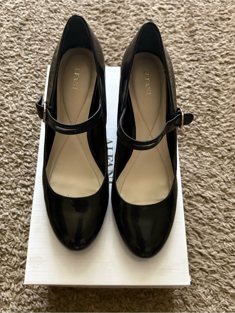 Alfani Black Patent Mary Jane Heel Pumps with Buckle Strap